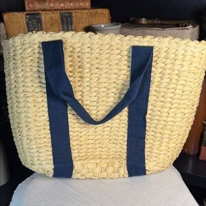 LOFT Woven Tote with Navy Straps